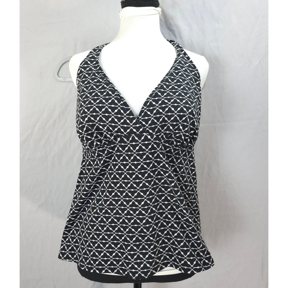 Lands' End Halter‎ Tankini Top 14 Black White Geometric Swim Modest Swimwear